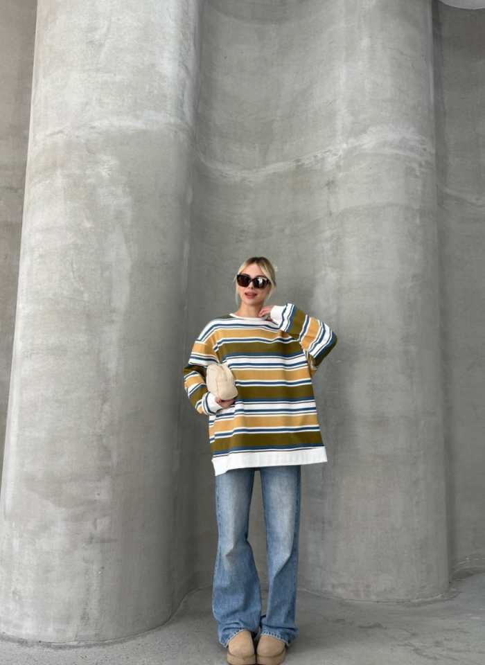 HAKİ ÇİZGİLİ SWEAT