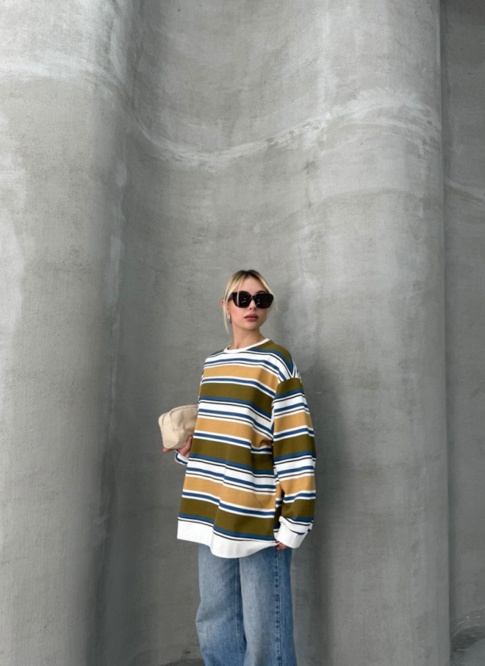 HAKİ ÇİZGİLİ SWEAT