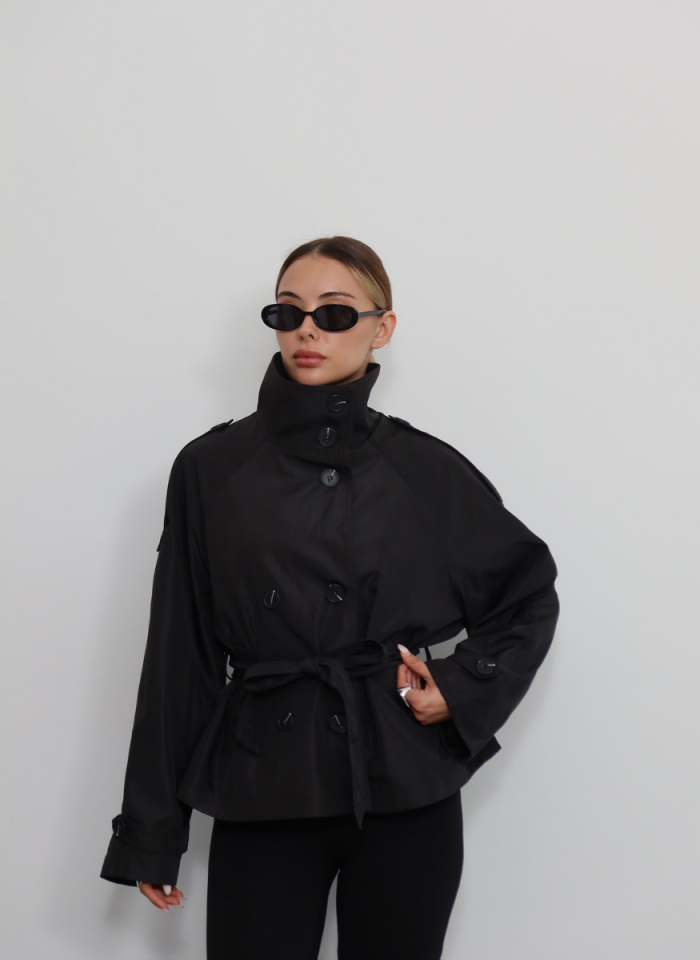 SİYAH DİK YAKA TRENÇKOT