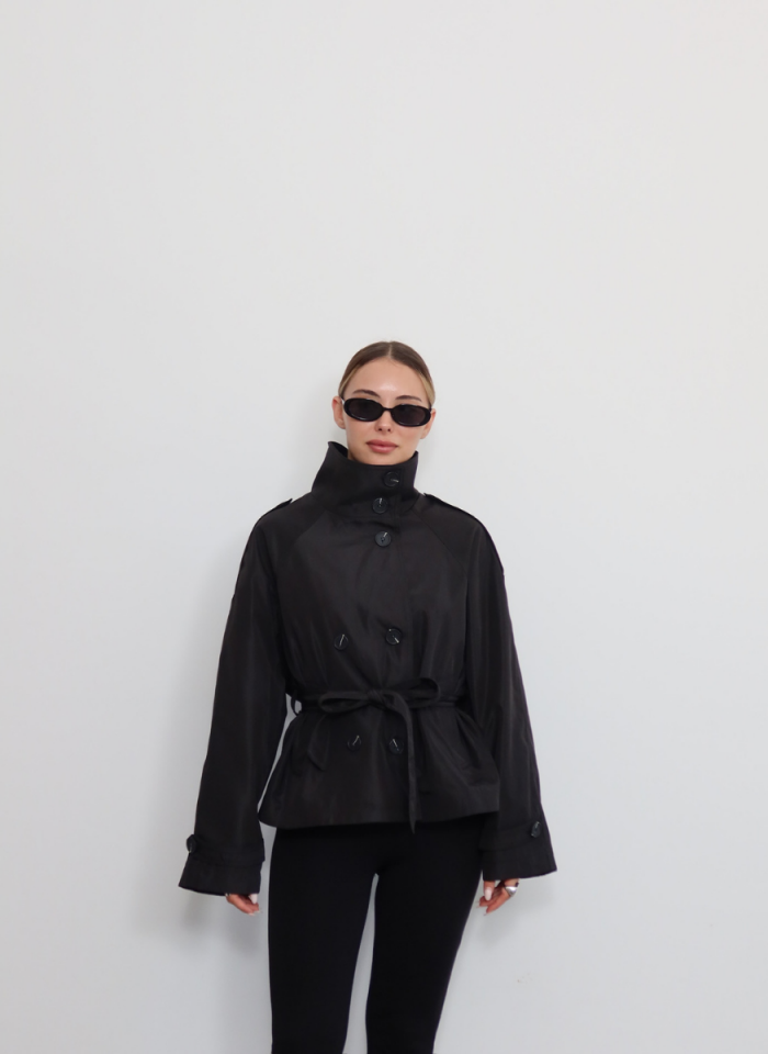 SİYAH DİK YAKA TRENÇKOT