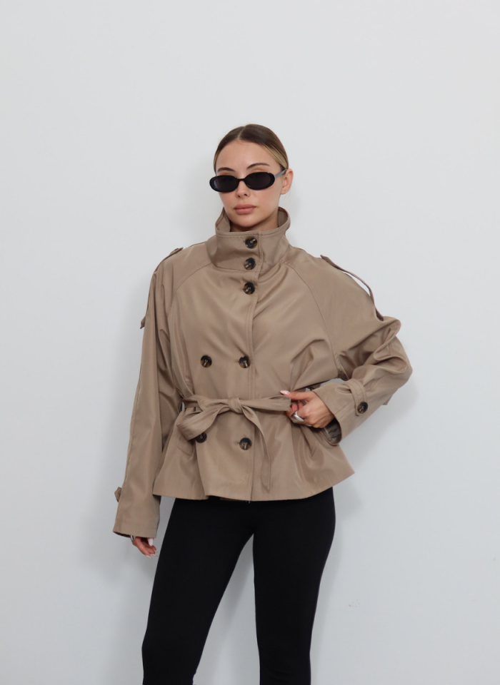 CAMEL DİK YAKA TRENÇKOT