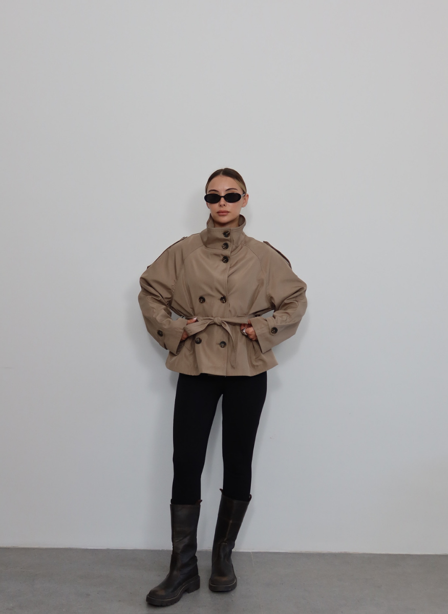 CAMEL DİK YAKA TRENÇKOT