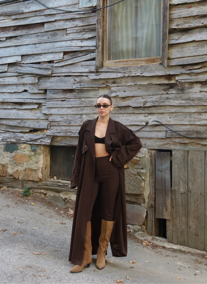 KAHVE OVERSIZE TRENÇKOT