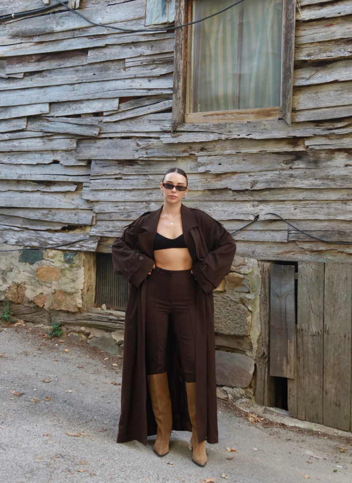 KAHVE OVERSIZE TRENÇKOT