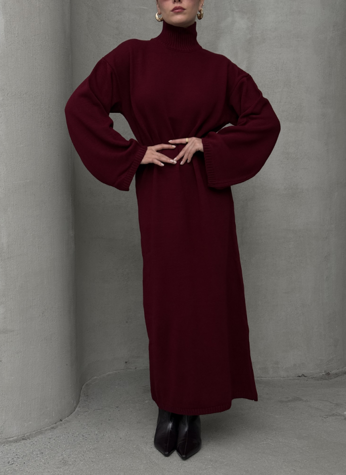 BORDO TRİKO ELBİSE