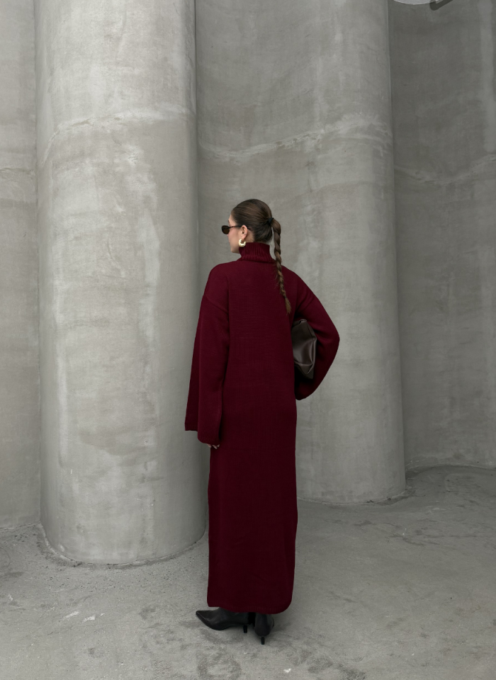 BORDO TRİKO ELBİSE