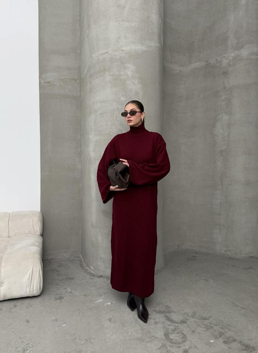 BORDO TRİKO ELBİSE