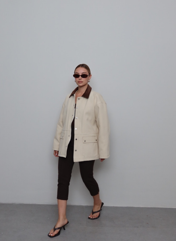 KREM GABARDİN CEKET