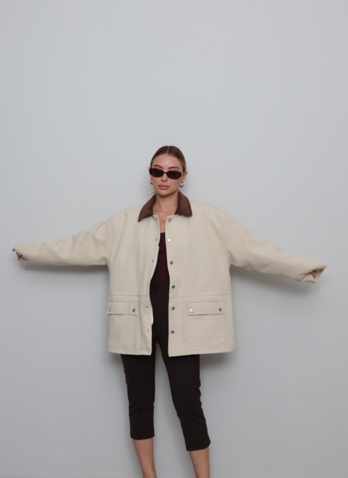 KREM GABARDİN CEKET