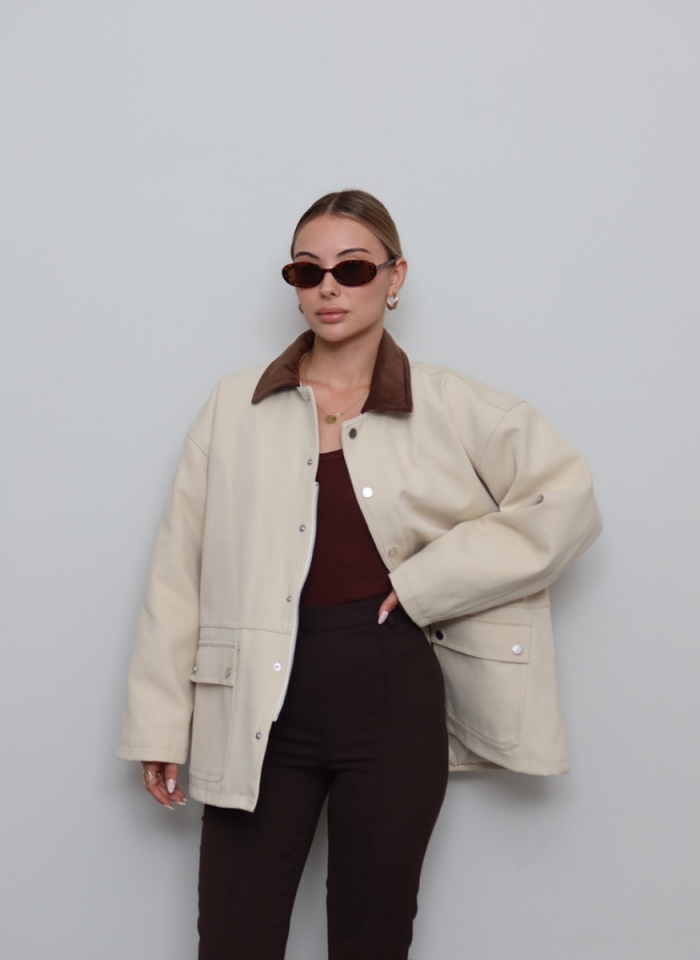 KREM GABARDİN CEKET