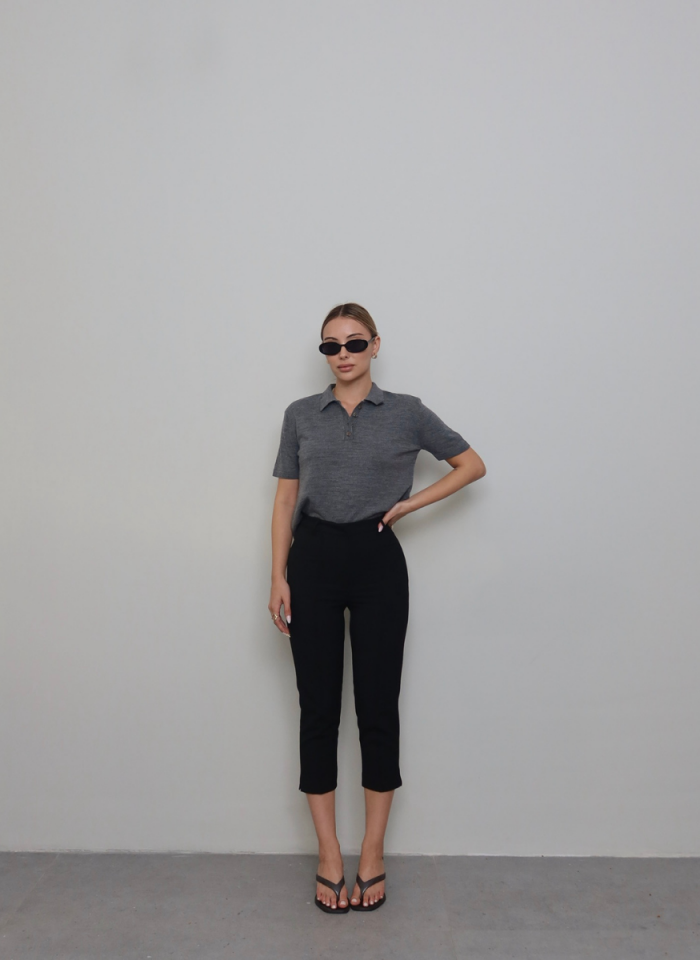 SİYAH ÇIMALI KAPRİ PANTOLON