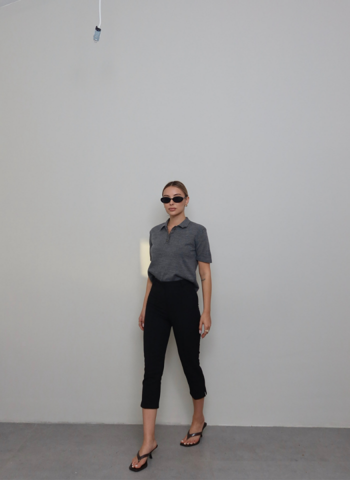 SİYAH ÇIMALI KAPRİ PANTOLON