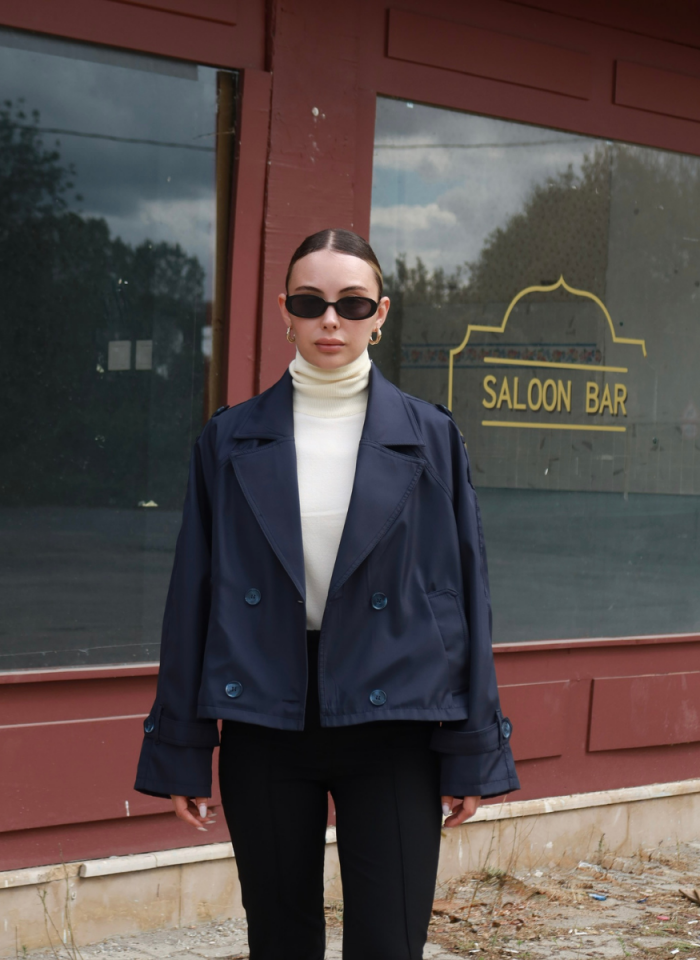 LACİVERT KRUVAZE TRENÇ