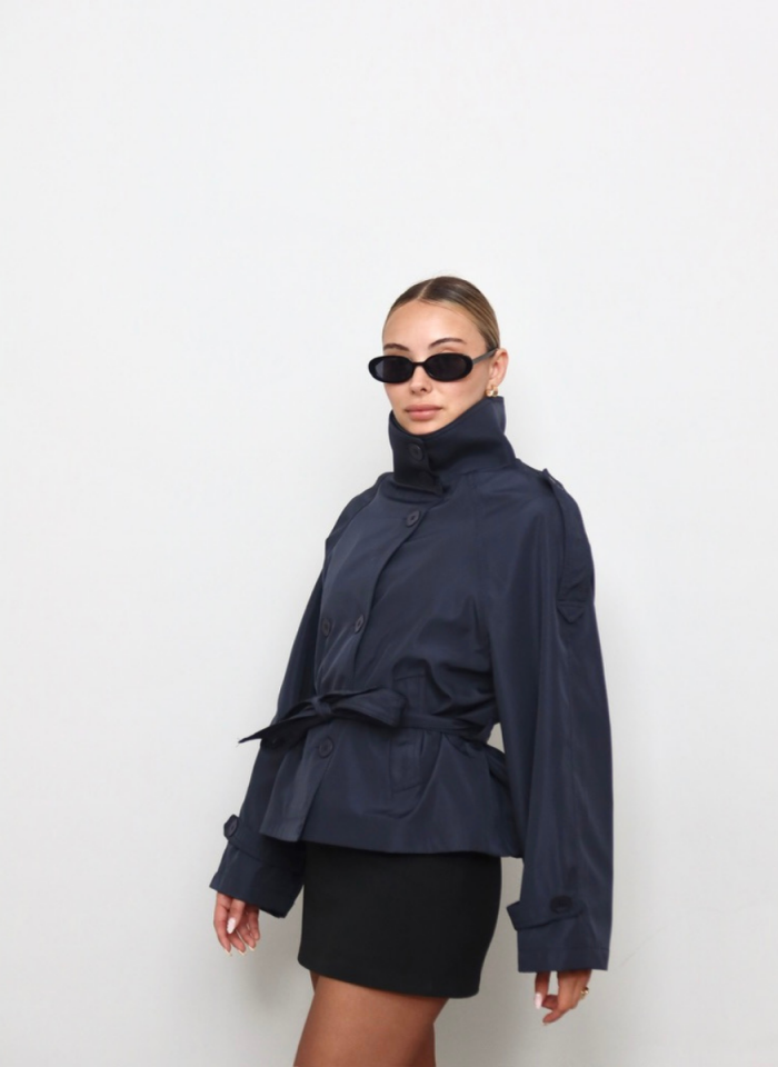 LACİVERT DİK YAKA TRENÇKOT