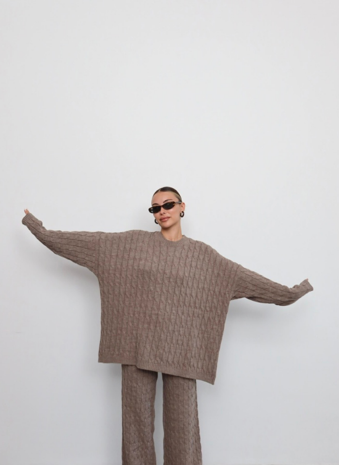 KAHVE SAÇ ÖRGÜ TRİKO TAKIM