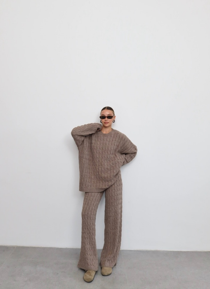 KAHVE SAÇ ÖRGÜ TRİKO TAKIM