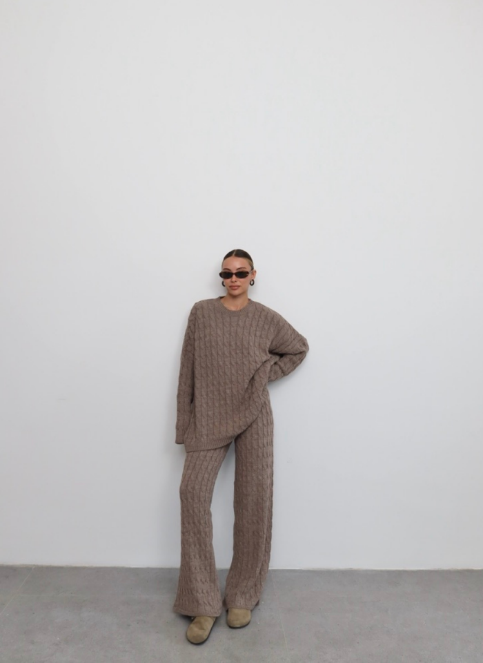 KAHVE SAÇ ÖRGÜ TRİKO TAKIM