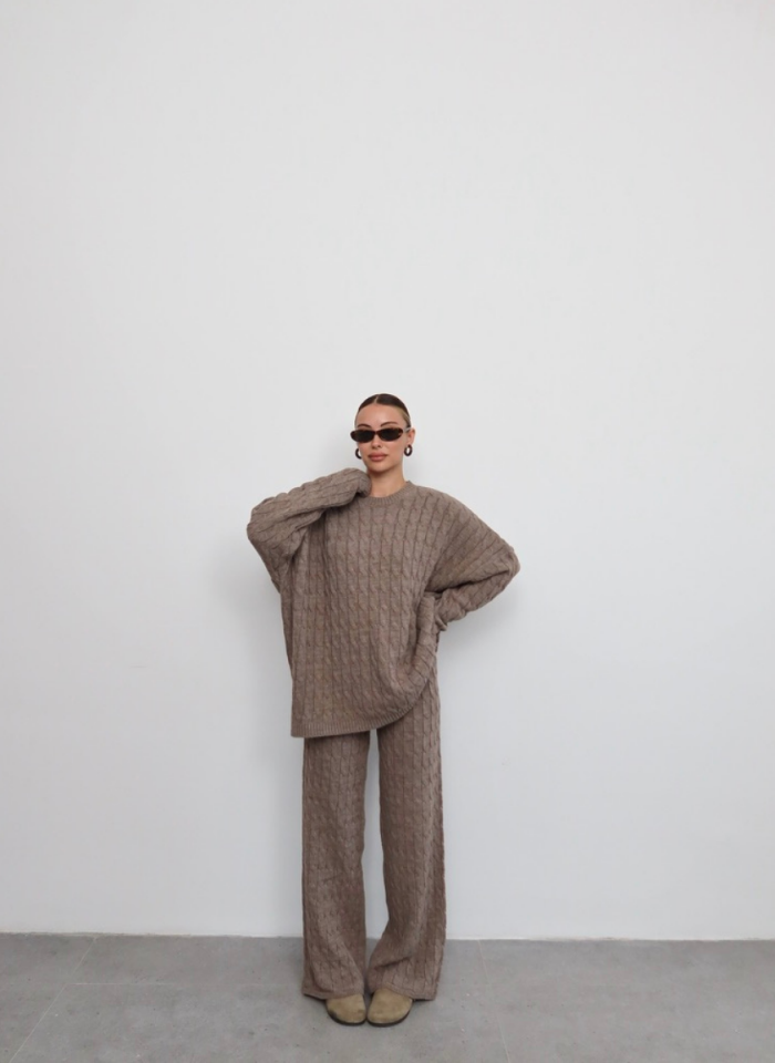 KAHVE SAÇ ÖRGÜ TRİKO TAKIM