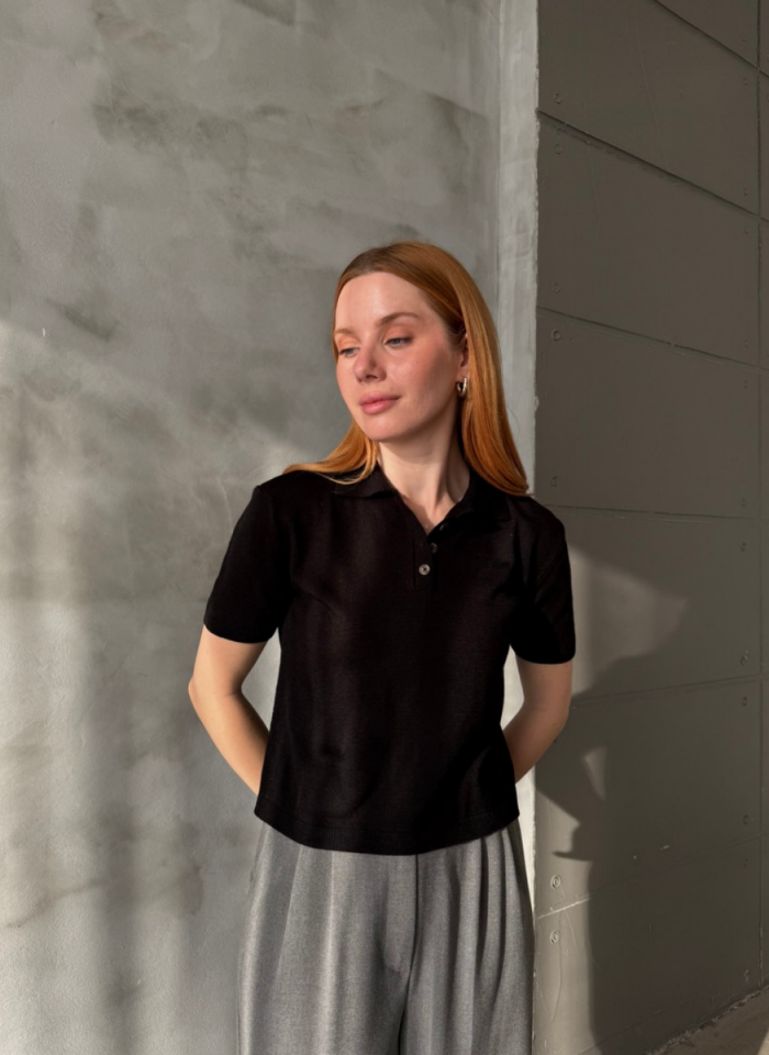 SİYAH POLO YAKA İNCE KAZAK