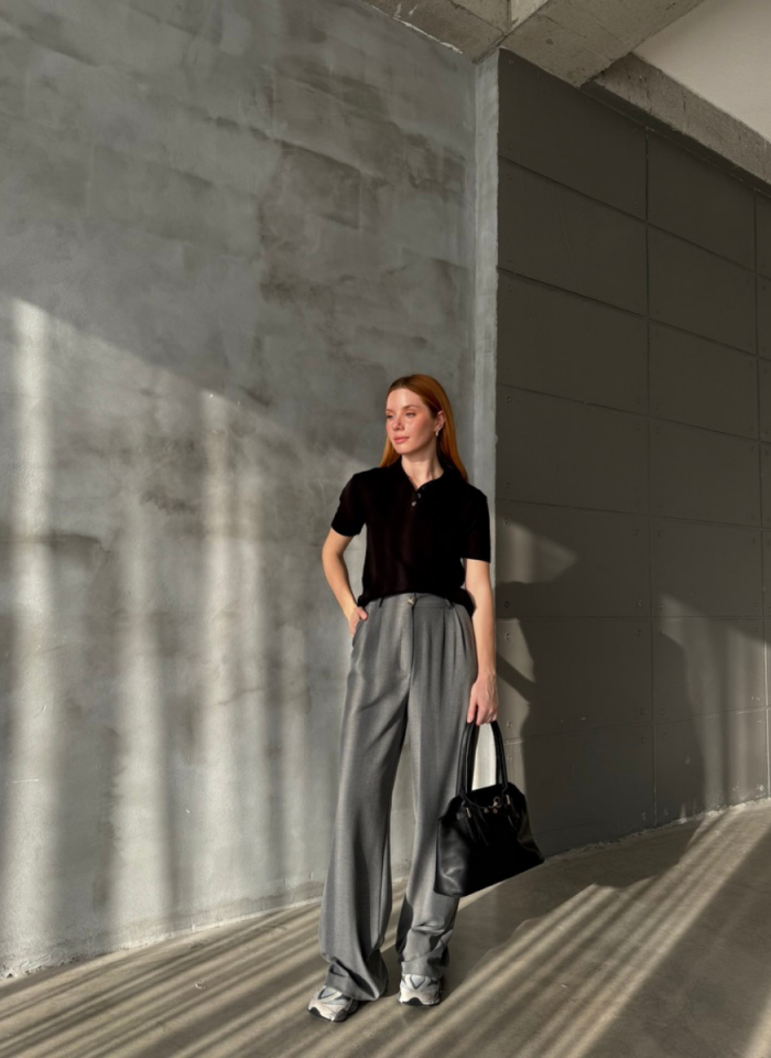 SİYAH POLO YAKA İNCE KAZAK