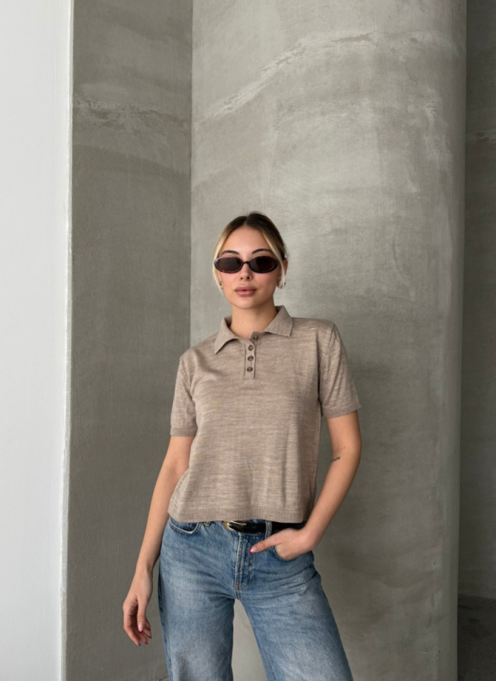 BEJ POLO YAKA İNCE KAZAK