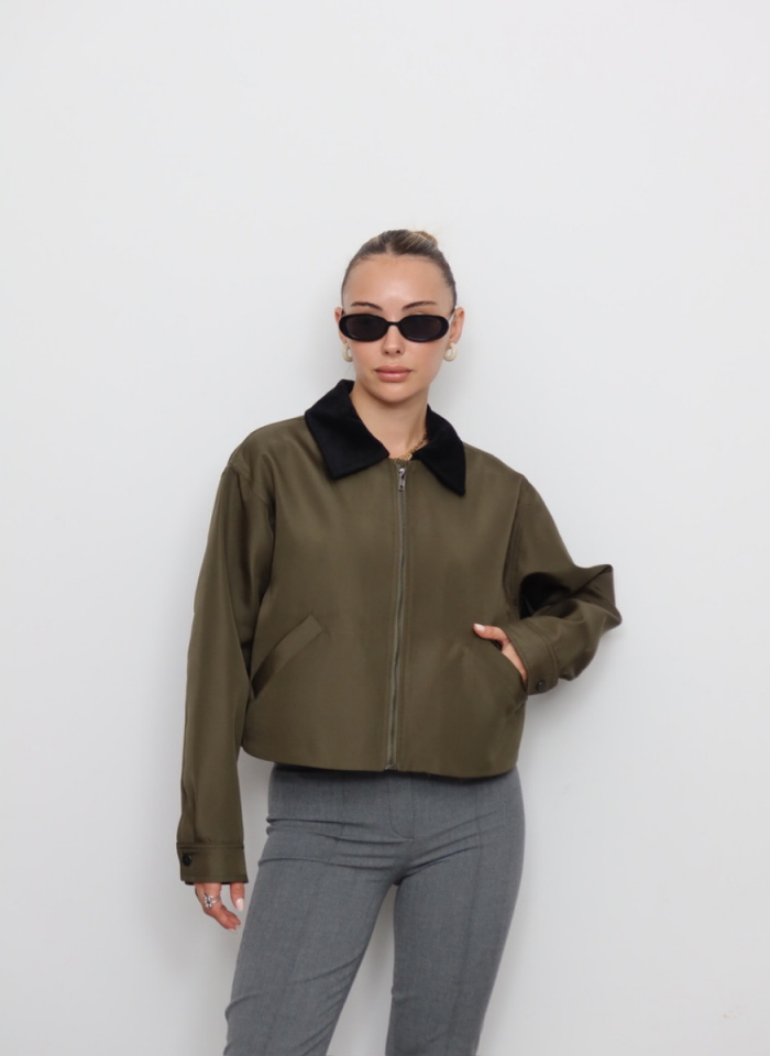 HAKİ KADİFE YAKALI BONDİT CEKET