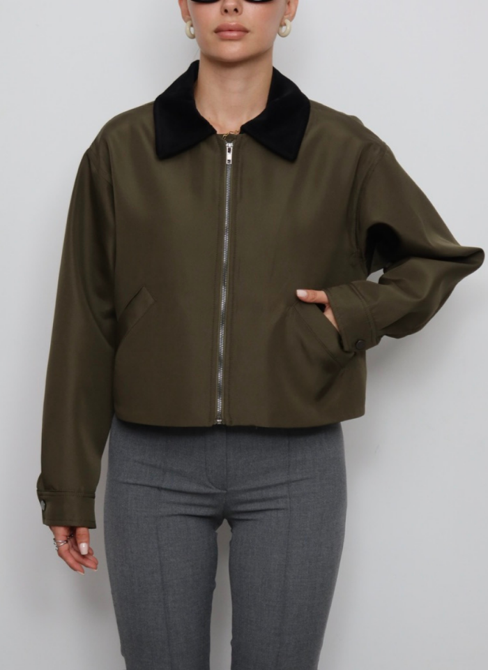 HAKİ KADİFE YAKALI BONDİT CEKET