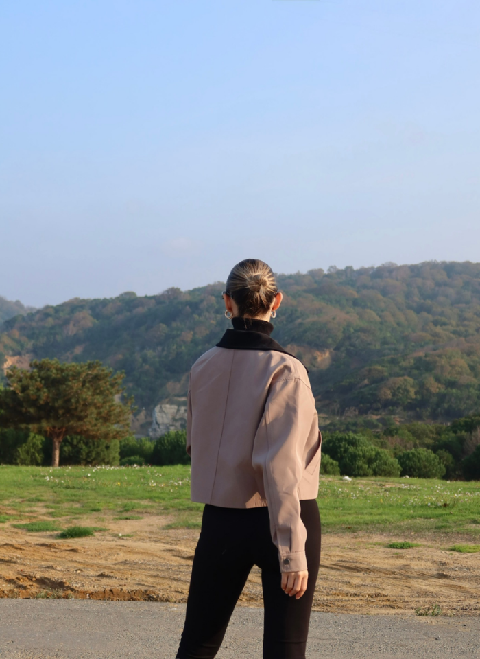 BEJ KADİFE YAKALI BONDİT CEKET