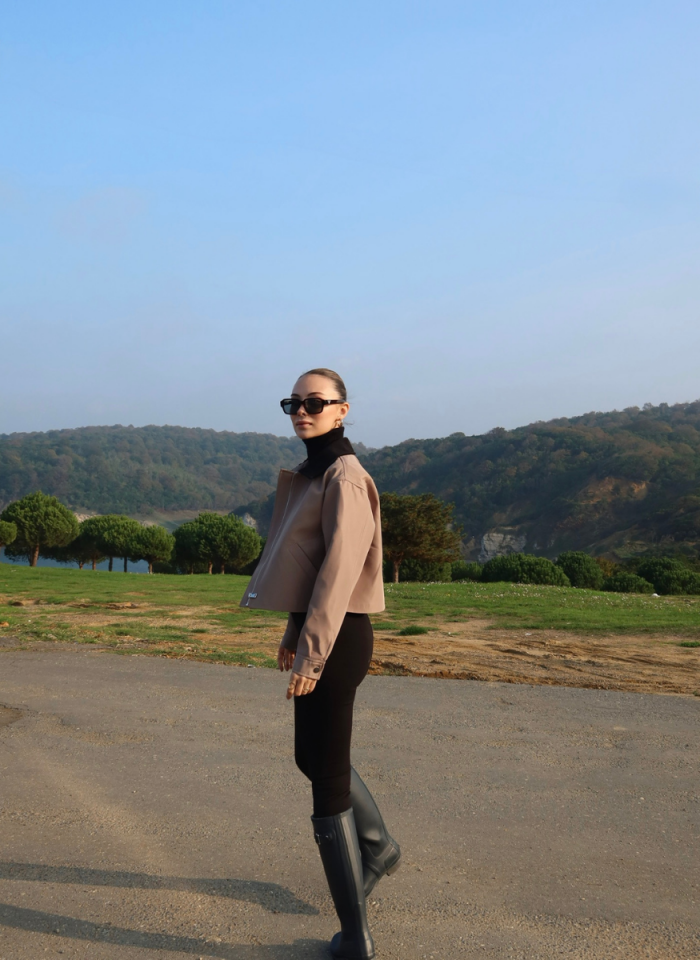 BEJ KADİFE YAKALI BONDİT CEKET