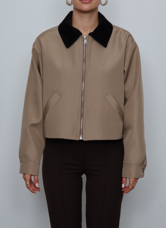 BEJ KADİFE YAKALI BONDİT CEKET