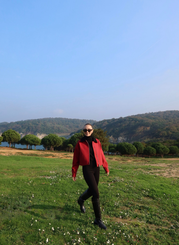 KIRMIZI KADİFE YAKALI BONDİT CEKET