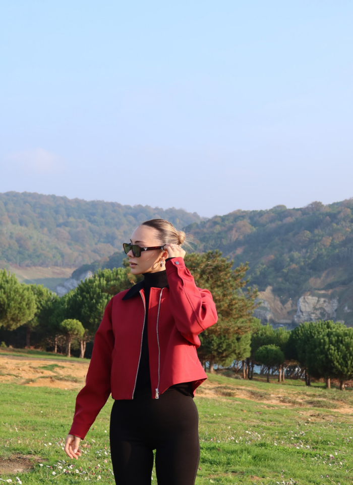 KIRMIZI KADİFE YAKALI BONDİT CEKET