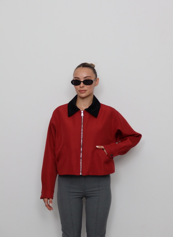 KIRMIZI KADİFE YAKALI BONDİT CEKET