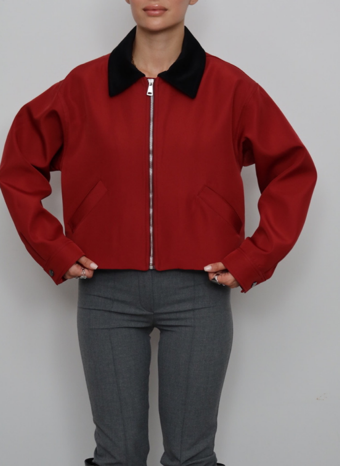 KIRMIZI KADİFE YAKALI BONDİT CEKET