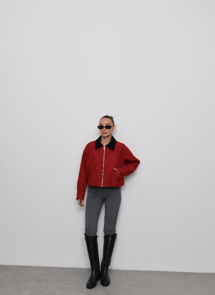 KIRMIZI KADİFE YAKALI BONDİT CEKET