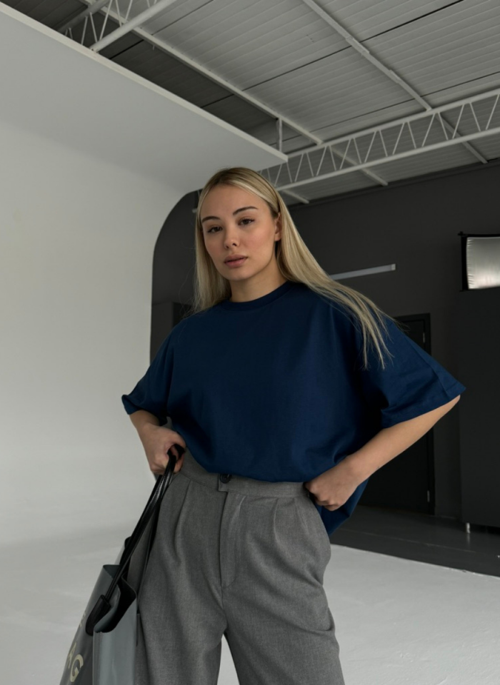 İNDİGO OVERSIZE BASIC T-SHIRT