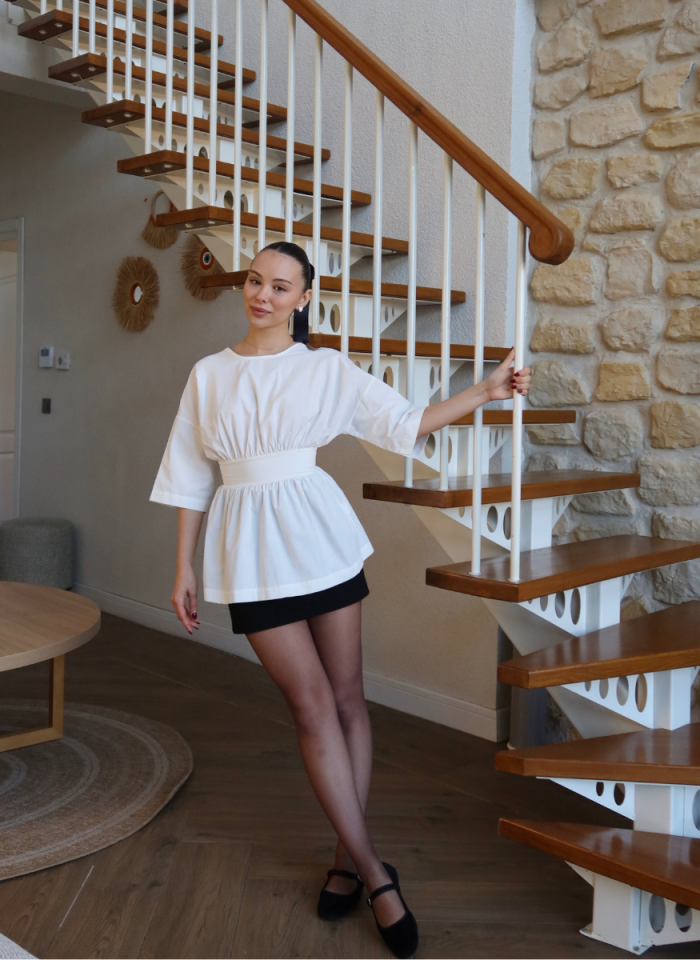 BEYAZ SIRT DEKOLTELİ GÖMLEK