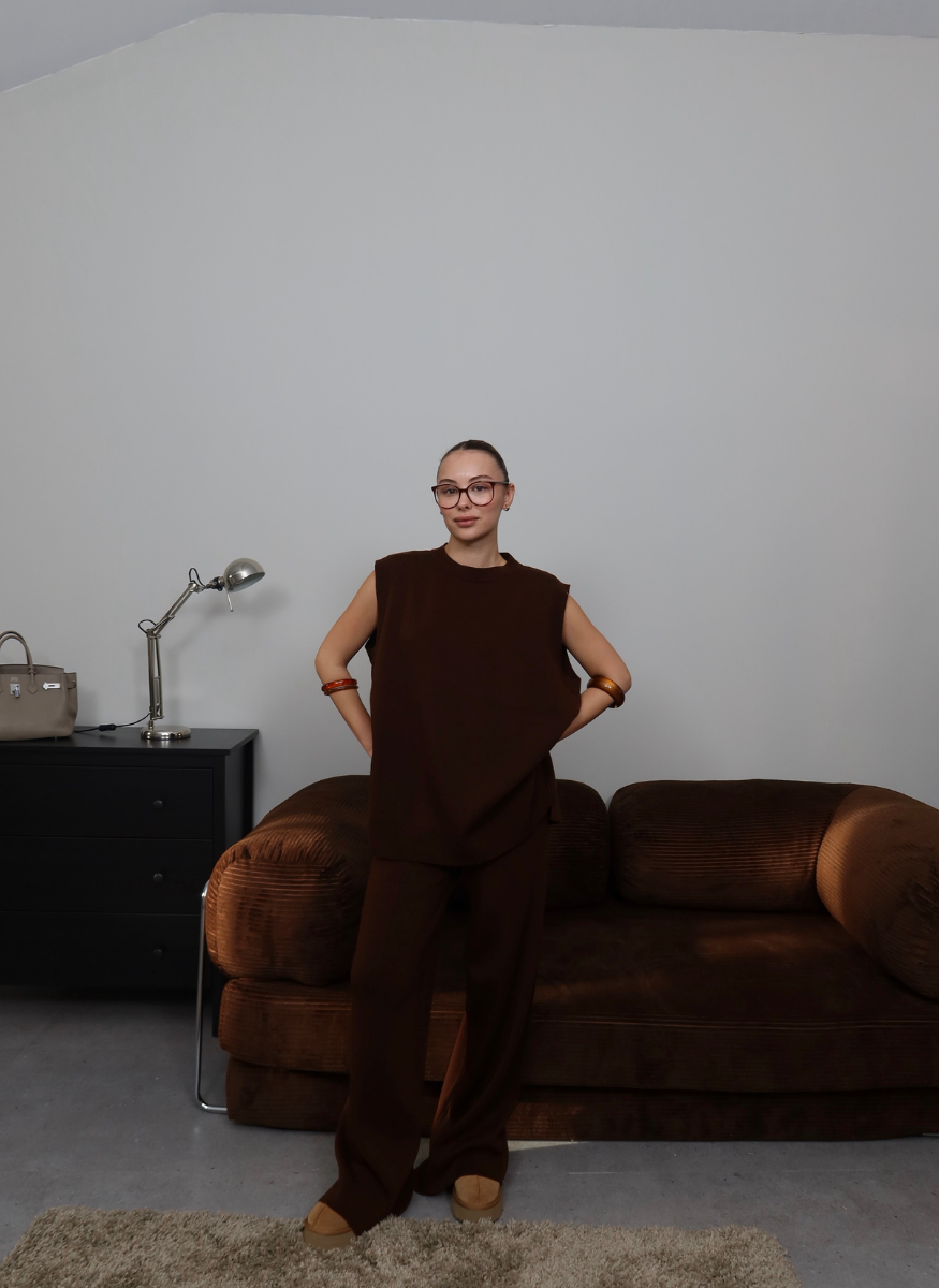 ACI KAHVE YELEKLİ TRİKO TAKIM