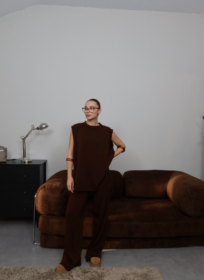 ACI KAHVE YELEKLİ TRİKO TAKIM