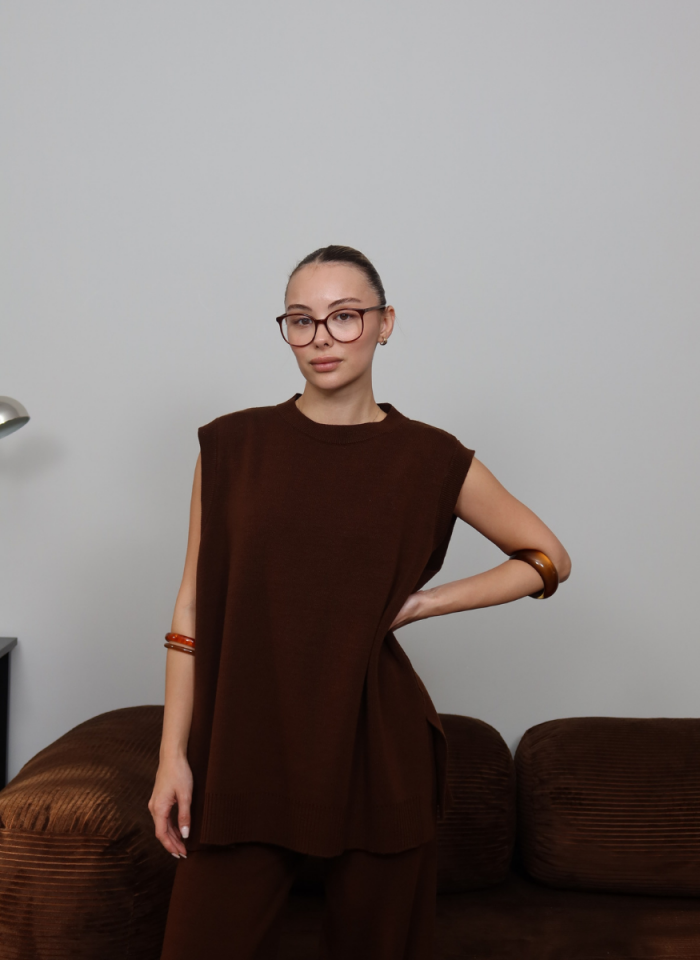 ACI KAHVE YELEKLİ TRİKO TAKIM