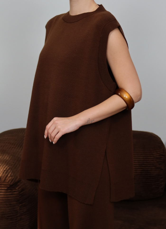 ACI KAHVE YELEKLİ TRİKO TAKIM