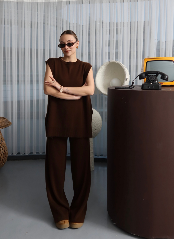 ACI KAHVE YELEKLİ TRİKO TAKIM