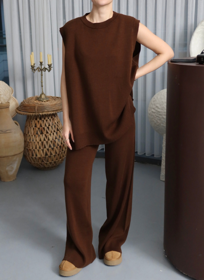 ACI KAHVE YELEKLİ TRİKO TAKIM