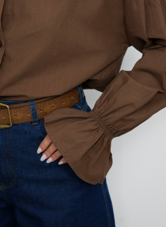 KAHVE KOLU BÜZGÜLÜ GÖMLEK