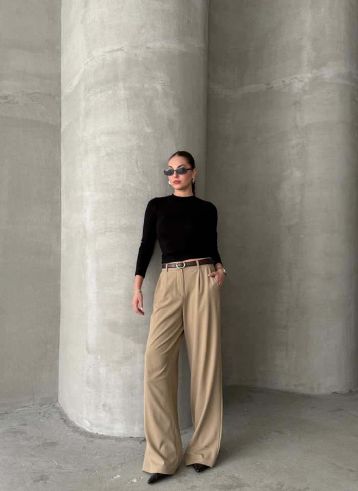 CAMEL ÇİFT BEL PANTOLON