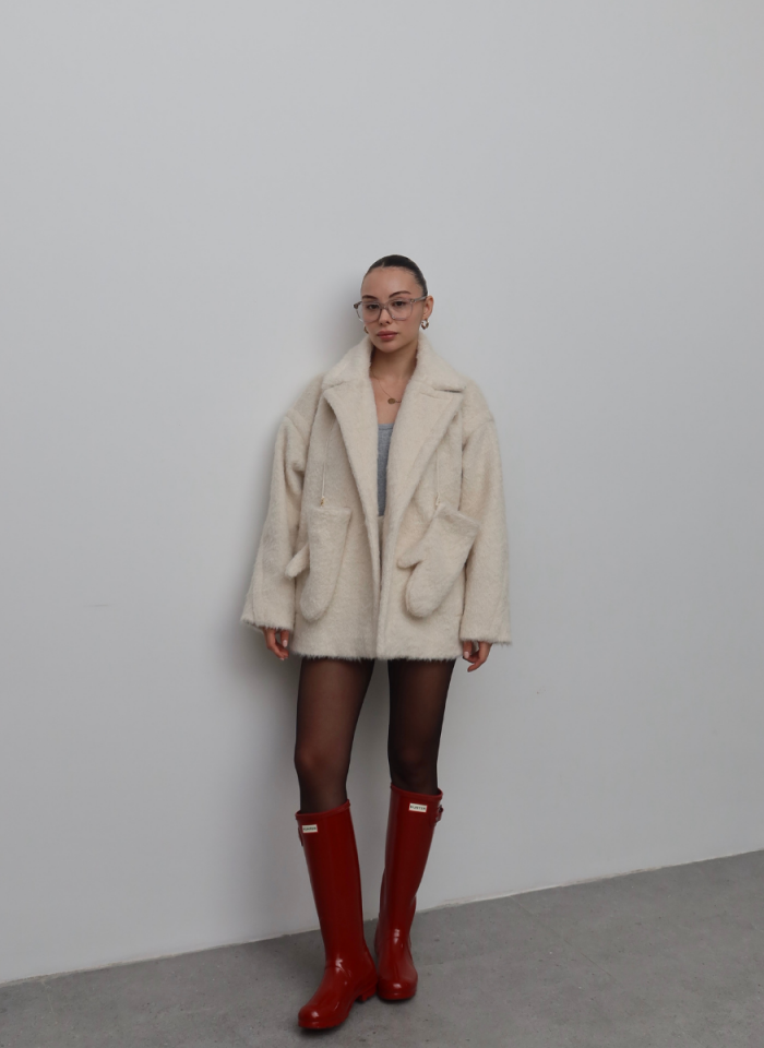 BEJ KAŞE ELDİVEN DETAYLI KABAN