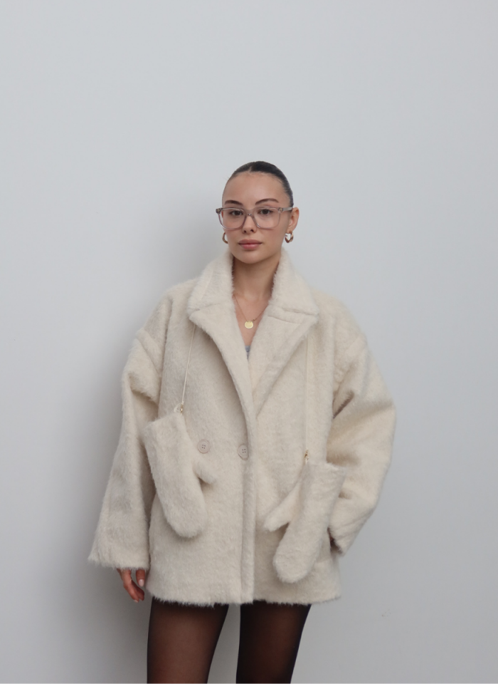 BEJ KAŞE ELDİVEN DETAYLI KABAN