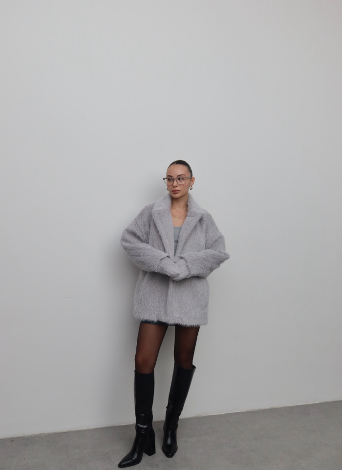 GRİ KAŞE ELDİVEN DETAYLI KABAN