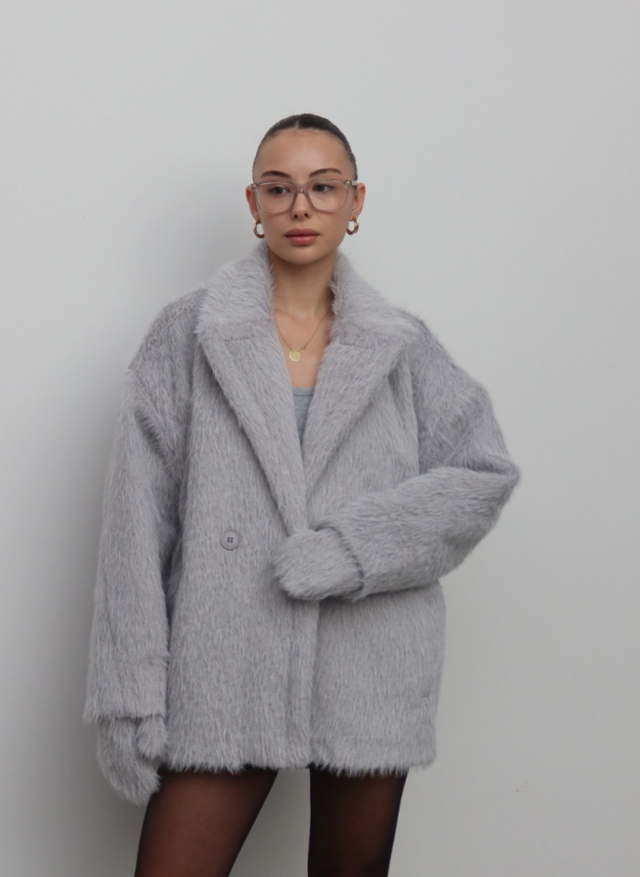 GRİ KAŞE ELDİVEN DETAYLI KABAN