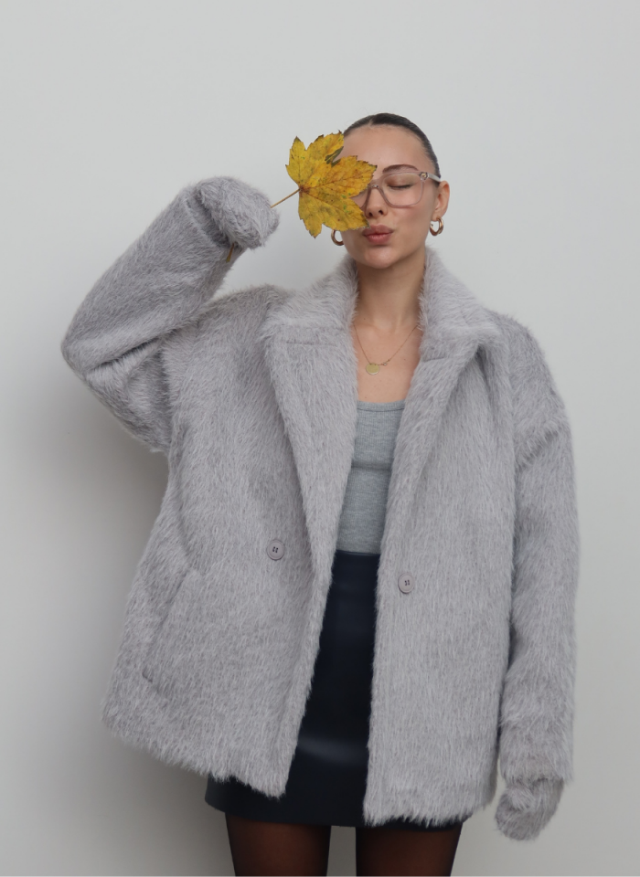 GRİ KAŞE ELDİVEN DETAYLI KABAN